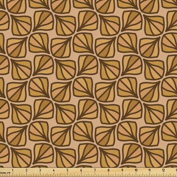 Ambesonne Vintage Autumn Fabric by the Yard Upholstery, Simple Leaf Shapes, 3 Yards, Almond Brown and Pale Coffee