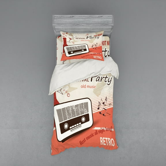 Ambesonne Vintage Bedding Set 3 Pcs, 70s Party, Twin, Multicolor