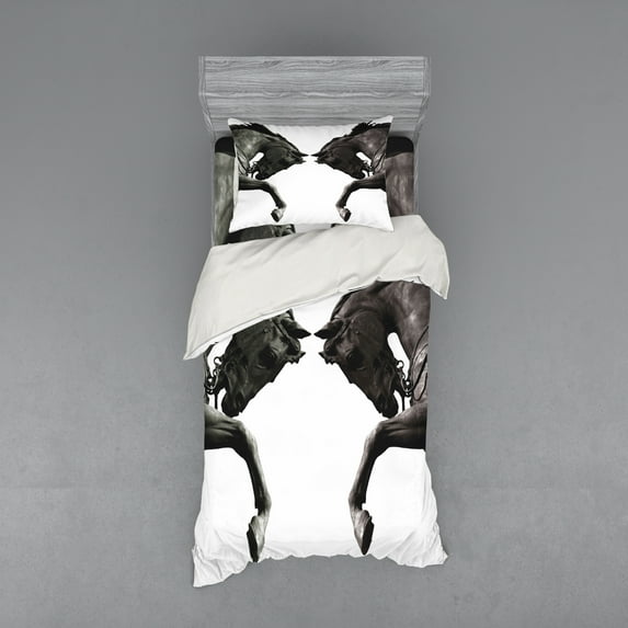 Ambesonne Vintage Bedding Set 3 Pcs, Abstract Horse, Twin, Brown Sage Green