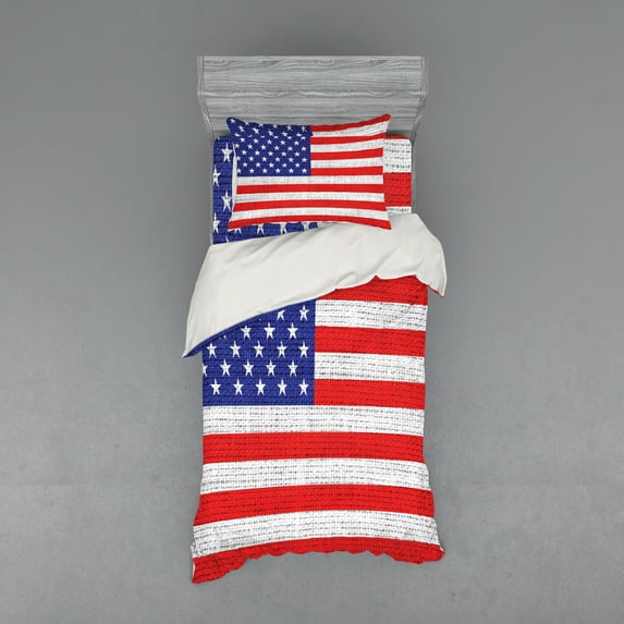 Ambesonne Vintage Bedding Set 3 Pcs, American Freedom Theme, Twin, White Blue and Vermilion