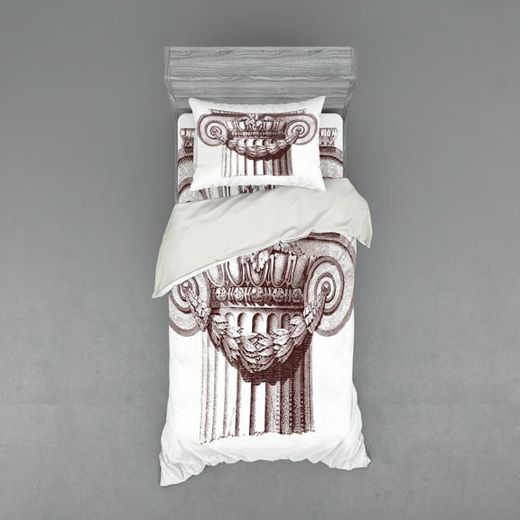 Ambesonne Vintage Bedding Set 3 Pcs, Antique Column Roman, Twin XL, Burgundy and White