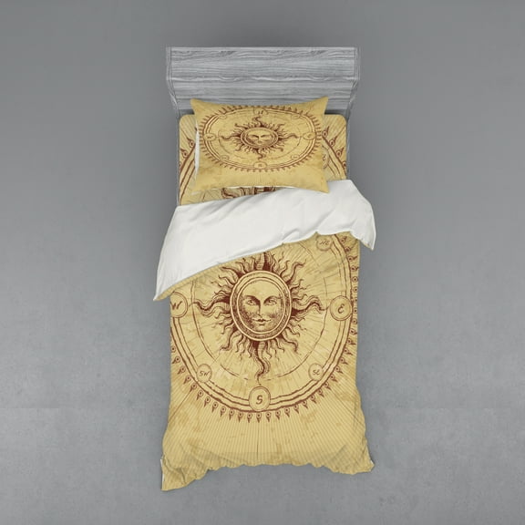 Ambesonne Vintage Bedding Set 3 Pcs, Antique Roman Sun Stone, Twin XL, Pale Brown