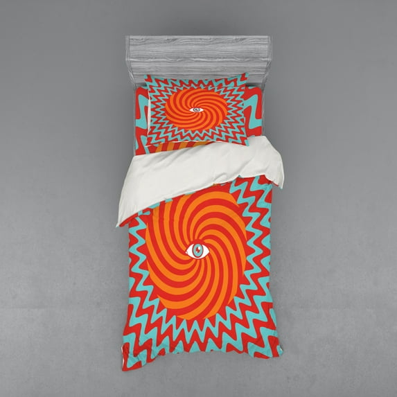 Ambesonne Vintage Bedding Set 3 Pcs, Circles Spiral Lines, Twin, Multicolor