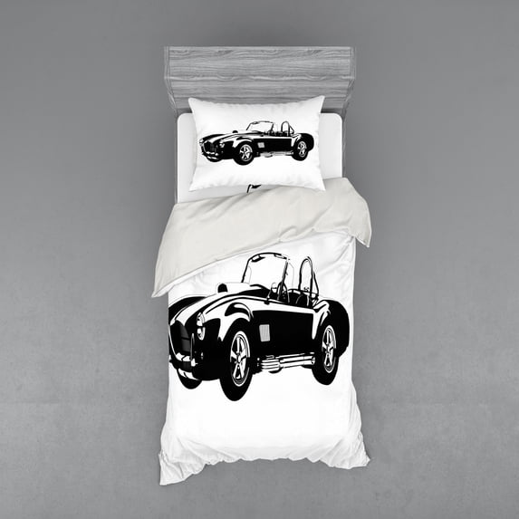 Ambesonne Vintage Bedding Set 3 Pcs, Classic Car Silhouette, Twin, Black White