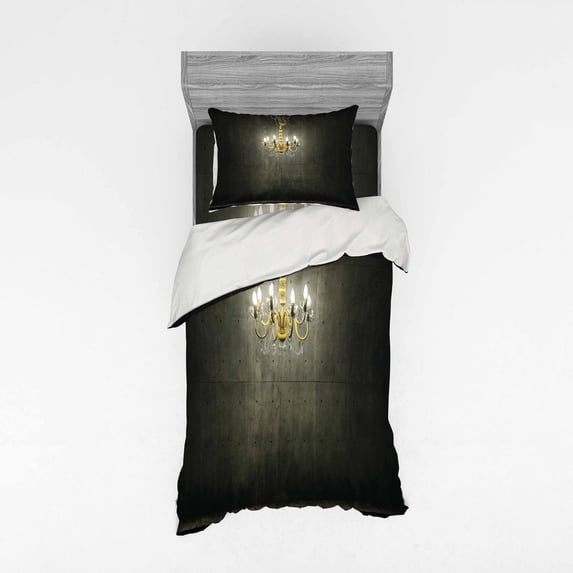 Ambesonne Vintage Bedding Set 3 Pcs, Classic Dark Chandelier, Twin, Grey and Yellow