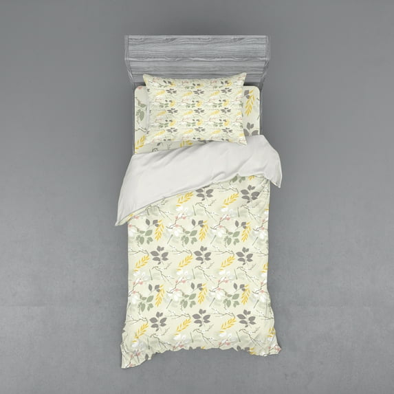 Ambesonne Vintage Bedding Set 3 Pcs, Farm Florals Swirl, Twin, Charcoal Grey Marigold