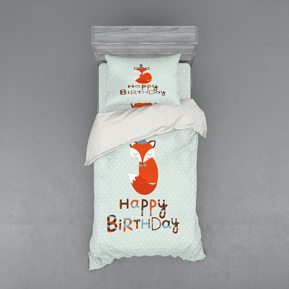 Ambesonne Vintage Bedding Set 3 Pcs, Fox Greeting Text, Twin XL, Almond Green Orange