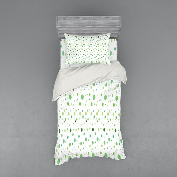 Ambesonne Vintage Bedding Set 3 Pcs, Green Toned Polka Dots, Twin XL, Green Fern Green