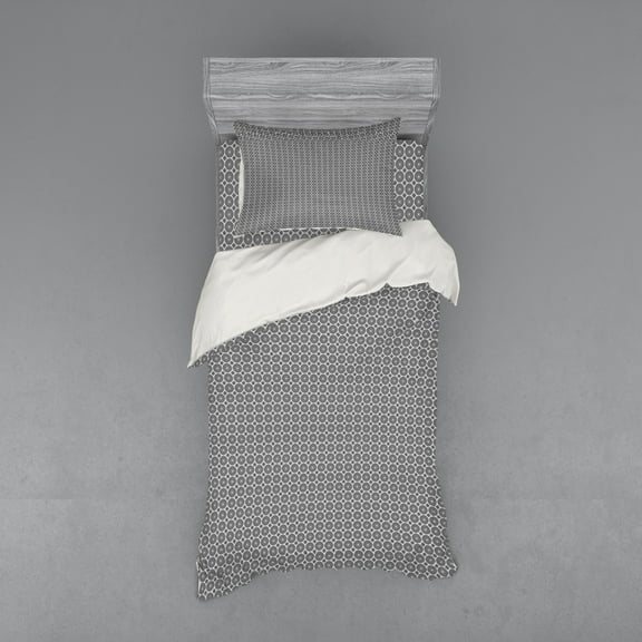 Ambesonne Vintage Bedding Set 3 Pcs, Greyscale Circular Motif, Twin XL, Dimgray and Pale Taupe