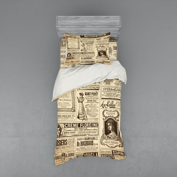 Ambesonne Vintage Bedding Set 3 Pcs, Historic French Journal, Twin XL, Army Green and Beige