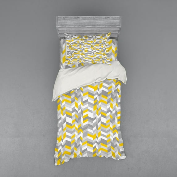 Ambesonne Vintage Bedding Set 3 Pcs, Home Style Zig Zag, Twin, Grey Yellow