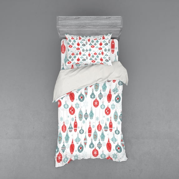 Ambesonne Vintage Bedding Set 3 Pcs, Joyful Xmas Pattern, Twin, Blue Red