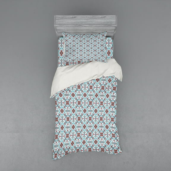 Ambesonne Vintage Bedding Set 3 Pcs, Moroccan Floral Mosaic Art, Twin XL, Pale Blue Red Green