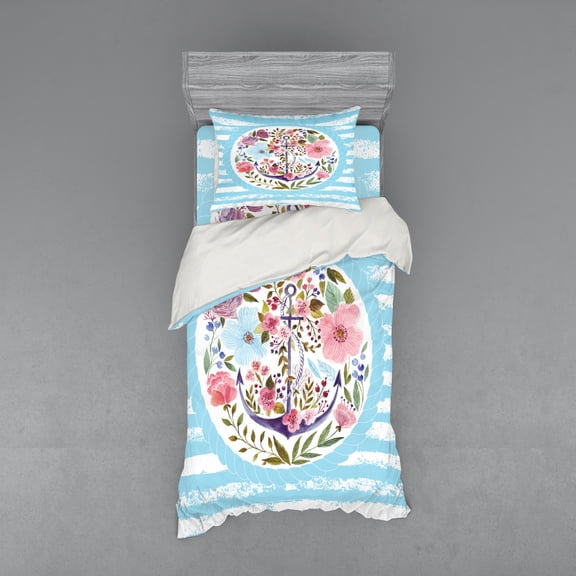 Ambesonne Vintage Bedding Set 3 Pcs, Nautical Anchor Marine, Twin XL, Multicolor