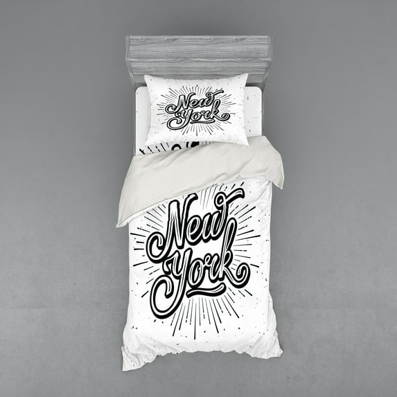 Ambesonne Vintage Bedding Set 3 Pcs, New York Typography, Twin XL, Black White