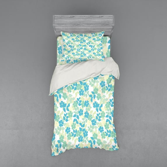 Ambesonne Vintage Bedding Set 3 Pcs, Nostalgic Flower Summer, Twin, Almond Green Pale Yellow