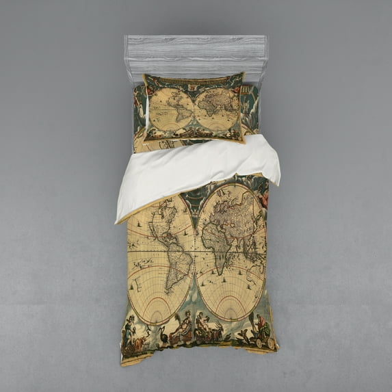 Ambesonne Vintage Bedding Set 3 Pcs, Old Map World, Twin, Multicolor
