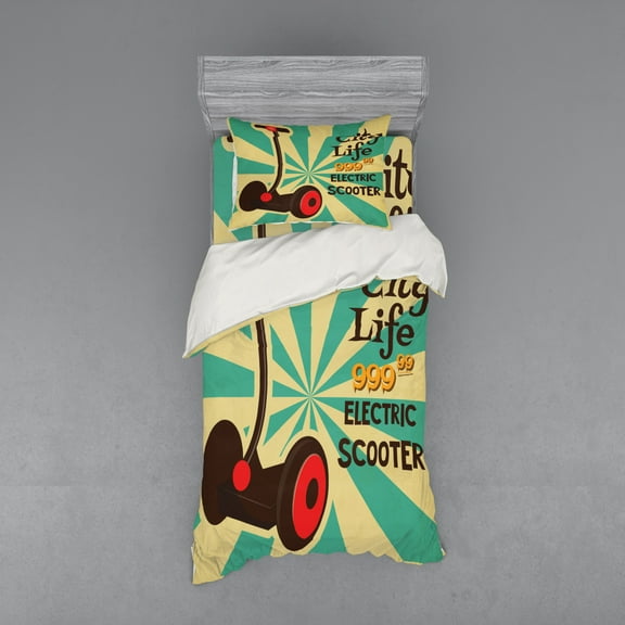 Ambesonne Vintage Bedding Set 3 Pcs, Pop Art Starburst Beams, Twin, Multicolor