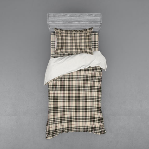 Ambesonne Vintage Bedding Set 3 Pcs, Tartan British Heraldry, Twin, Beige Dark Taupe Maroon