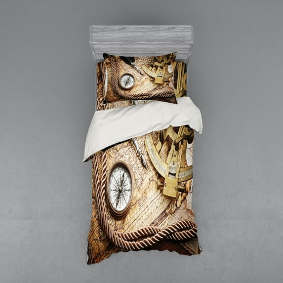 Ambesonne Vintage Bedding Set 3 Pcs, Voyage Theme Lifestyle, Twin XL, Cream