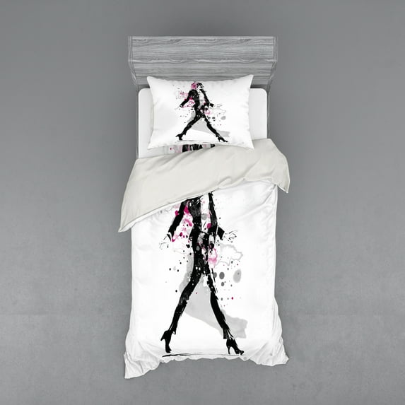 Ambesonne Vintage Bedding Set 3 Pcs, Woman Catwalk, Twin XL, Black and Pink