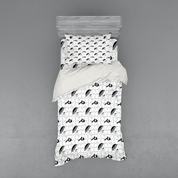 Ambesonne Vintage Bedding Set 3 Pcs, Women Fashion Clothes, Twin XL, Black Pale Grey White