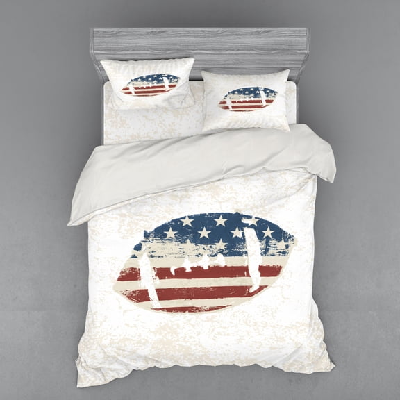 Ambesonne Vintage Bedding Set 4 Pcs, American Flag Football, Queen, Cream Blue Red