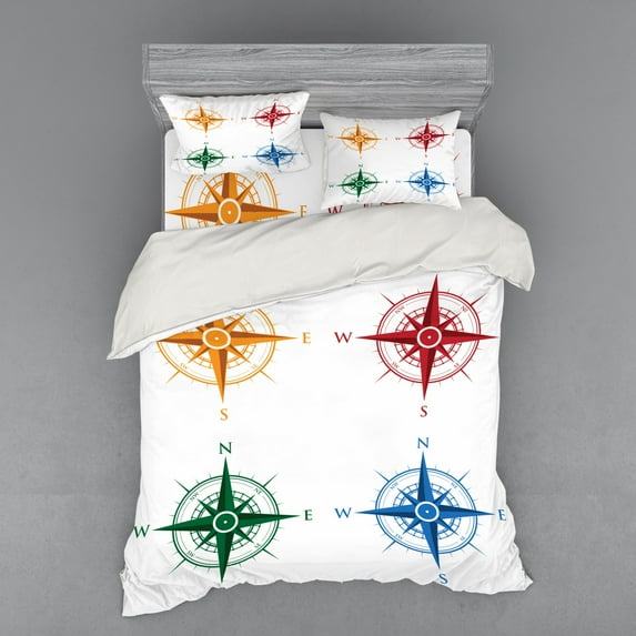 Ambesonne Vintage Bedding Set 4 Pcs, Colorful Compasses, Queen, Multicolor
