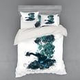 thumbnail image 1 of Ambesonne Vintage Bedding Set 4 Pcs, Grunge Skull Girl Roses, Queen, Petrol Blue White, 1 of 3
