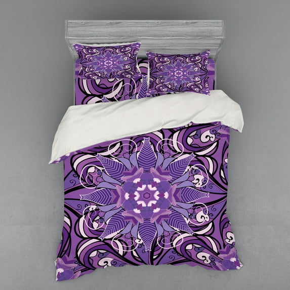 Ambesonne Vintage Bedding Set 4 Pcs, Mandala Motif Illustration, Queen, Lavender Violet White