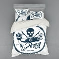 thumbnail image 1 of Ambesonne Vintage Bedding Set 4 Pcs, Nautical Pirate Skull, Queen, Dark Blue White, 1 of 2