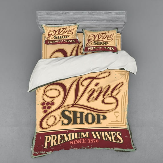 Ambesonne Vintage Bedding Set 4 Pcs, Old Wine Shop Sign, Queen, Orange Red