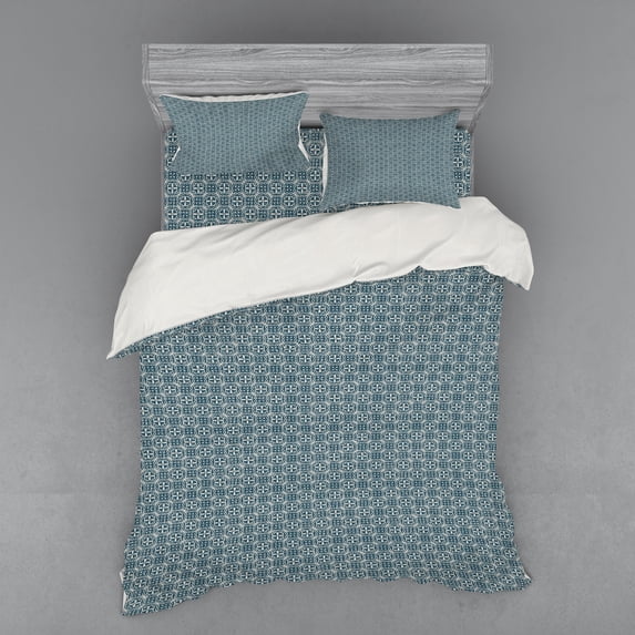 Ambesonne Vintage Bedding Set 4 Pcs, Petal Silhouettes Curlicues, Queen, Dark Teal Eggshell