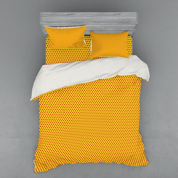 Ambesonne Vintage Bedding Set 4 Pcs, Pop Art Polka Dot 1960s, Queen, Vermilion and Yellow