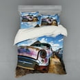 thumbnail image 1 of Ambesonne Vintage Bedding Set 4 Pcs, Rusty Abandoned Cars, Queen, Pale Coffee and Blue, 1 of 2