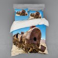 thumbnail image 1 of Ambesonne Vintage Bedding Set 4 Pcs, Steam Train Locomotive, Queen, Blue Brown, 1 of 2