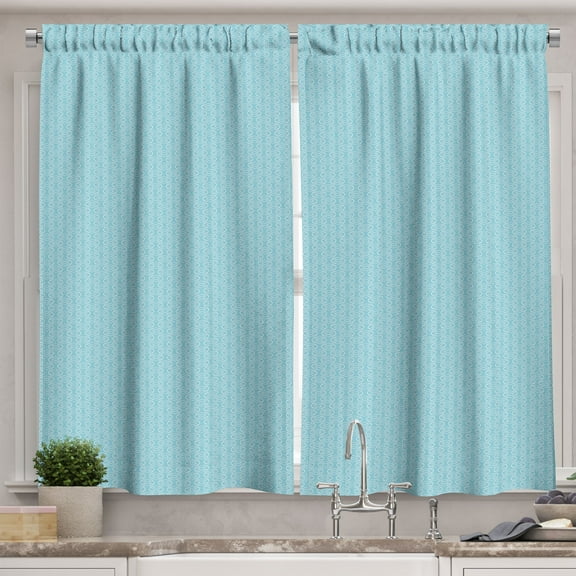 Ambesonne Vintage Blue Kitchen Curtains, Diagonal Circles, 55"x45", Pale Blue White