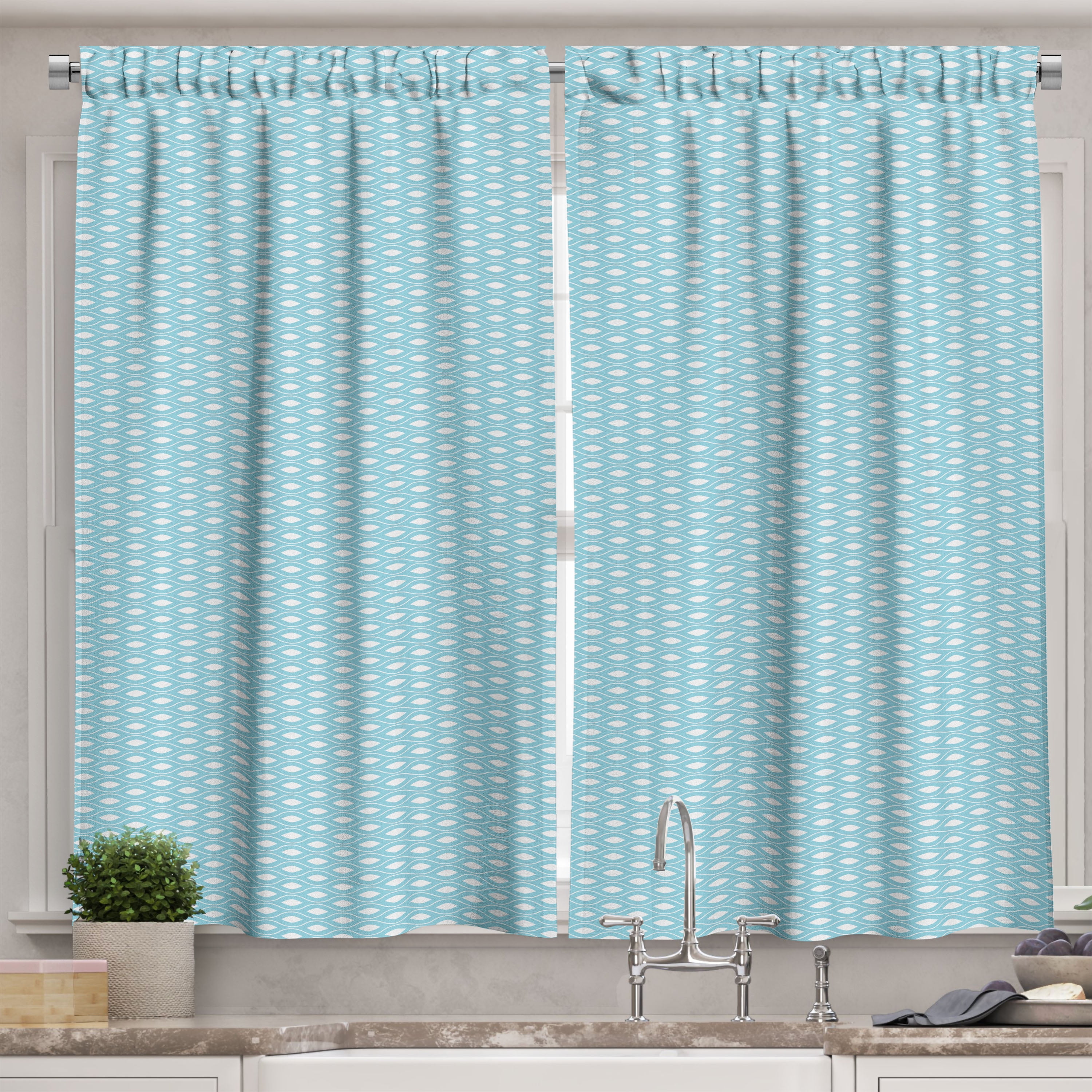 Ambesonne Vintage Blue Kitchen Curtains, Ogee Style Lines, 55"x39 ...