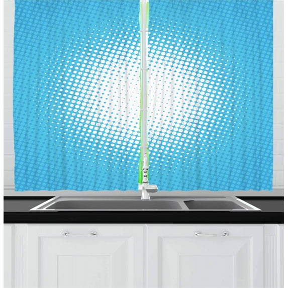 Ambesonne Vintage Blue Kitchen Curtains, Sunny Haze Faded Dots, 55"x39", Pale Blue and White