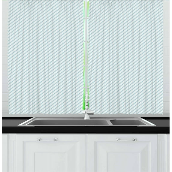 Ambesonne Vintage Blue Kitchen Curtains, Synchronous Blue Line, 55"x39", Pale Blue White