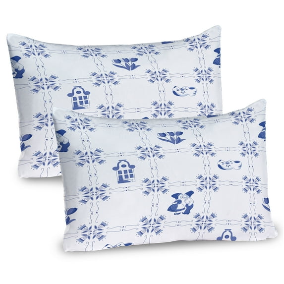 Ambesonne Vintage Blue Pillow Sham 2 Pack, Dutch Culture, 36"x20", Violet Blue and White