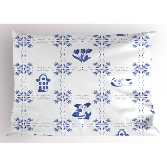 Ambesonne Vintage Blue Pillow Sham, Dutch Culture, 26" X 20", Violet Blue and White