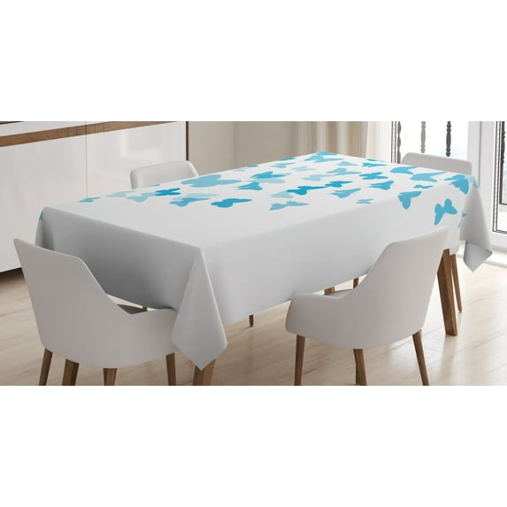 Ambesonne Vintage Blue Tablecloth Rectangular Table Cover, Butterfly Flock, 60"x90", Azure Blue Pale Blue