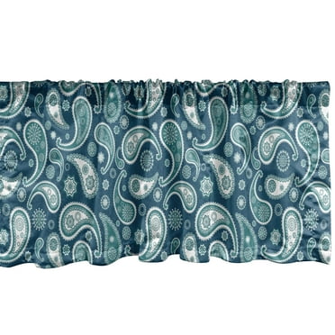 Ambesonne Vintage Blue Window Valance, Eastern Paisley, 54" X 18", Dark Blue Teal and White