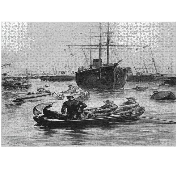 Ambesonne Vintage Boat Jigsaw Puzzle Durable Cardboard, Vintage San Diego, 1000 pcs, Black and White
