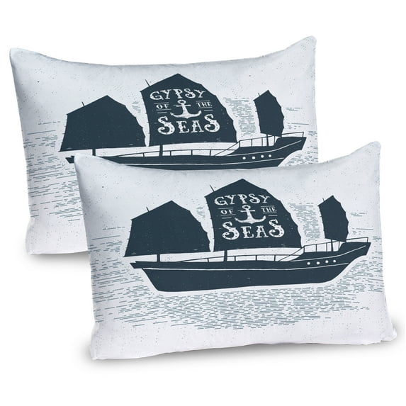 Ambesonne Vintage Boat Pillow Sham 2 Pack, Gypsy of the Sea, 30"x20", Dark Blue Grey White