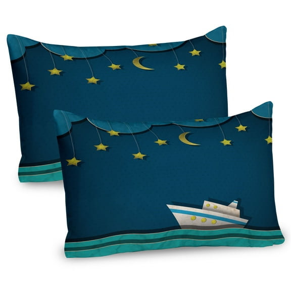 Ambesonne Vintage Boat Pillow Sham 2 Pack, Midnight Sea, 30"x20", Night Blue Yellow Teal
