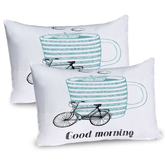 Ambesonne Vintage Boat Pillow Sham 2 Pack, Morning Cup, 36"x20", Seafoam and Black