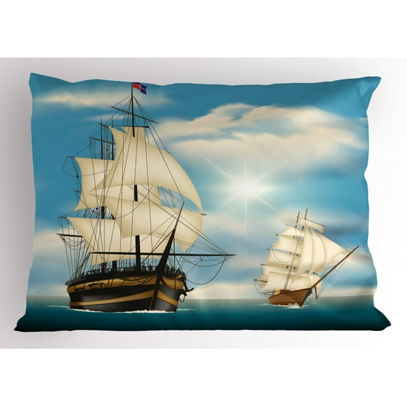 Ambesonne Vintage Boat Pillow Sham, Antique Ships Navy, 36" X 20", Multicolor