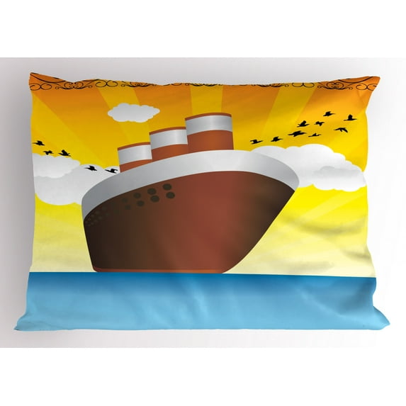 Ambesonne Vintage Boat Pillow Sham, Art Deco Big Ship, 26" X 20", Multicolor